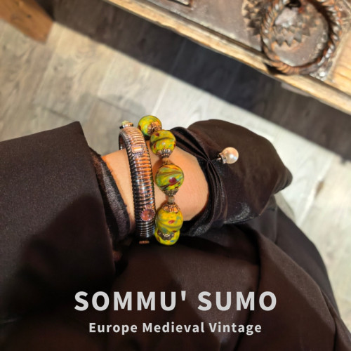 Vintage中古琉璃鳳尾搭配老金工藝配件復古款手鏈 大小都可珮戴