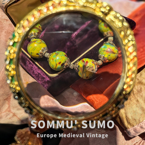 Vintage中古琉璃鳳尾搭配老金工藝配件復古款手鏈 大小都可珮戴