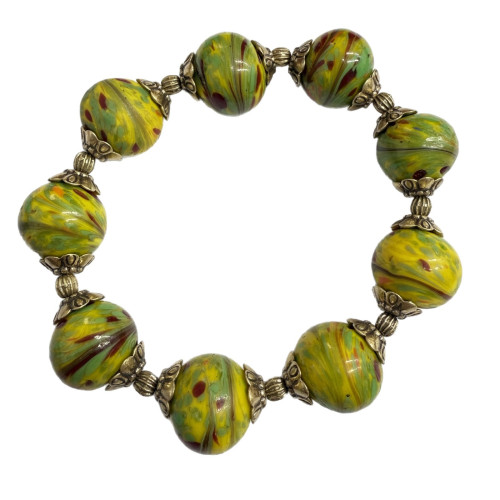 Vintage中古琉璃鳳尾搭配老金工藝配件復古款手鏈 大小都可珮戴