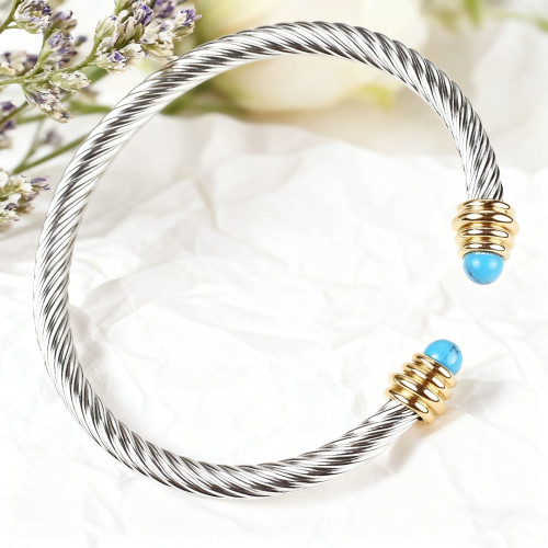 不鏽鋼鋼線手鐲手鏈女黑白珠水晶綠松石麻花鋼絲珍珠鈦鋼手環加工