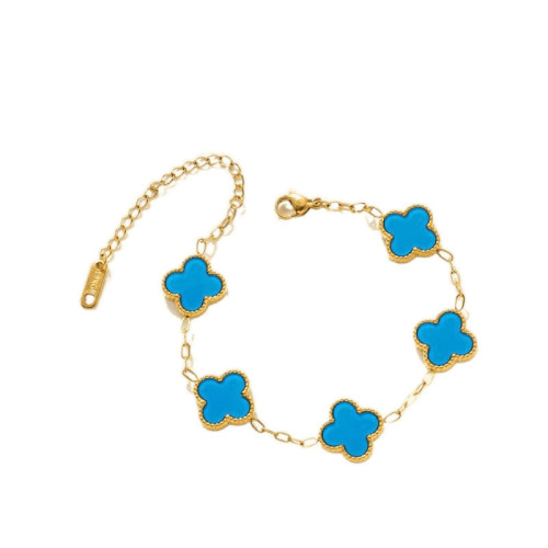 網紅新款四葉手鏈女韓國簡約五花貝母好運四葉鈦鋼手飾鏈