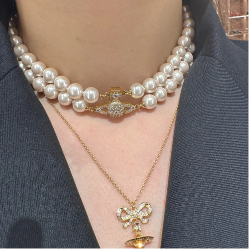 西太後雙層珍珠磁吸釦土星手鏈 項鍊 熱款高級感chocker鎖骨鍊