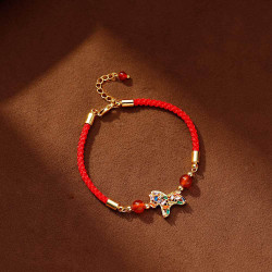 抖音爆款 2025本命年紅繩手鏈 時尚輕奢彩色鋯石小馬吊墜手飾配飾