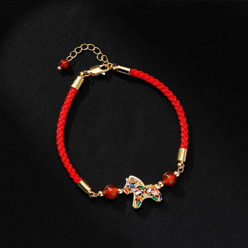 抖音爆款 2025本命年紅繩手鏈 時尚輕奢彩色鋯石小馬吊墜手飾配飾