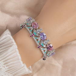 女珠寶套裝飾品鋯石手鏈高級感粉色鋯石幾何輕奢卡釦手鏈