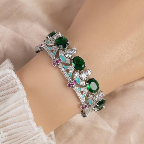 女珠寶套裝飾品鋯石手鏈高級感粉色鋯石幾何輕奢卡釦手鏈