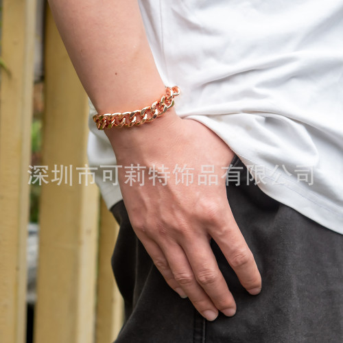 純紅銅古巴手鏈12mm玫瑰金色手飾男歐美 純紅銅古巴手鏈12mm玫瑰金色手飾男歐美