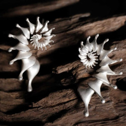 原創925銀海螺耳釘時尚個性修飾臉型ins風高級感耳環小衆開口戒指