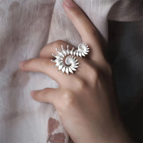 原創925銀海螺耳釘時尚個性修飾臉型ins風高級感耳環小衆開口戒指