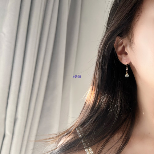 迷你平安釦耳環小巧耳飾女玉髓日常古風配飾925銀鉤新款耳墜