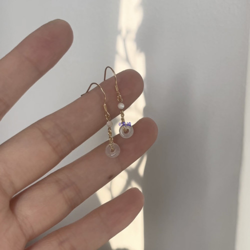 迷你平安釦耳環小巧耳飾女玉髓日常古風配飾925銀鉤新款耳墜