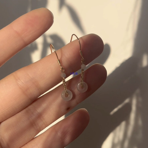 迷你平安釦耳環小巧耳飾女玉髓日常古風配飾925銀鉤新款耳墜