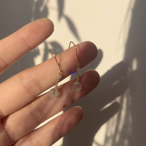 迷你平安釦耳環小巧耳飾女玉髓日常古風配飾925銀鉤新款耳墜