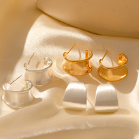 松本惠奈同款C形寬面耳圈日系925銀針不規則高級感金屬圈圈耳環女