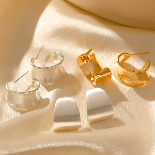 松本惠奈同款C形寬面耳圈日系925銀針不規則高級感金屬圈圈耳環女