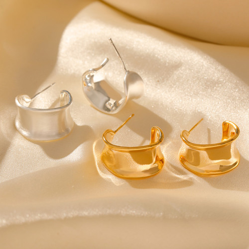 松本惠奈同款C形寬面耳圈日系925銀針不規則高級感金屬圈圈耳環女