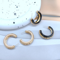 歐美風C字耳環新款流蘇復古耳圈電鍍24k真金雙色925銀針耳飾