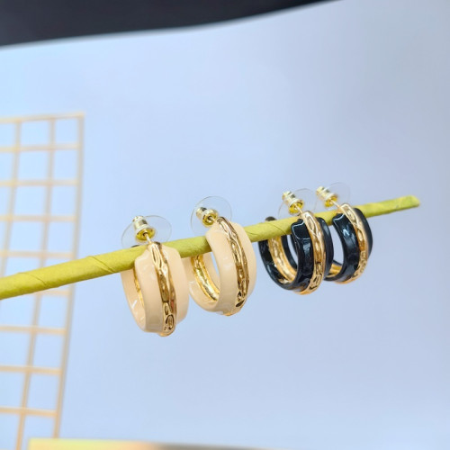 歐美風C字耳環新款流蘇復古耳圈電鍍24k真金雙色925銀針耳飾