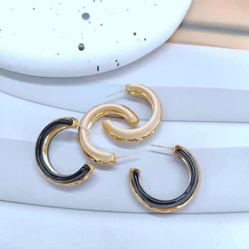 歐美風C字耳環新款流蘇復古耳圈電鍍24k真金雙色925銀針耳飾