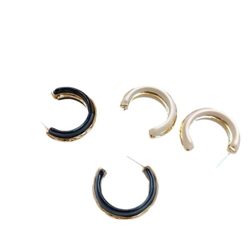 歐美風C字耳環新款流蘇復古耳圈電鍍24k真金雙色925銀針耳飾