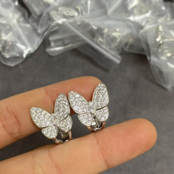 925純銀高版本滿鑽蝴蝶耳拍鍍18K金鑲鑽蝴蝶耳環耳飾耳釘