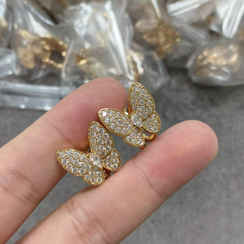 925純銀高版本滿鑽蝴蝶耳拍鍍18K金鑲鑽蝴蝶耳環耳飾耳釘