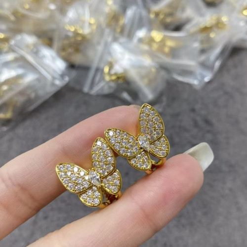 925純銀高版本滿鑽蝴蝶耳拍鍍18K金鑲鑽蝴蝶耳環耳飾耳釘