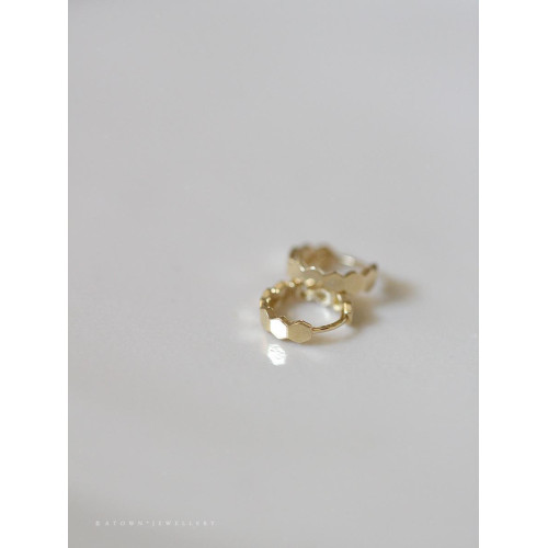 925純銀鍍14k金耳圈蜂窩六角閃亮耳釦氣質日常ins風韓國