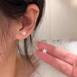 雪花耳釘女925銀針養耳洞ins精緻秋冬耳骨耳環小衆設計高級感耳飾