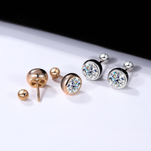 925銀莫桑鑽石泡泡耳釘女精緻超閃玫瑰金耳環氣質時尚高級感耳飾