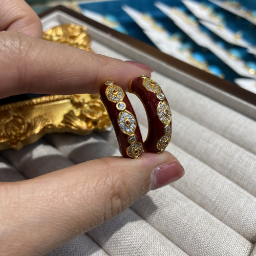 Vintage時尚法式中古風安哥拉紅滴釉鑲鋯石半圓耳釘925銀針耳飾女 Vintage時尚法式中古風安哥拉紅滴釉鑲鋯石半圓耳釘925銀針耳飾女