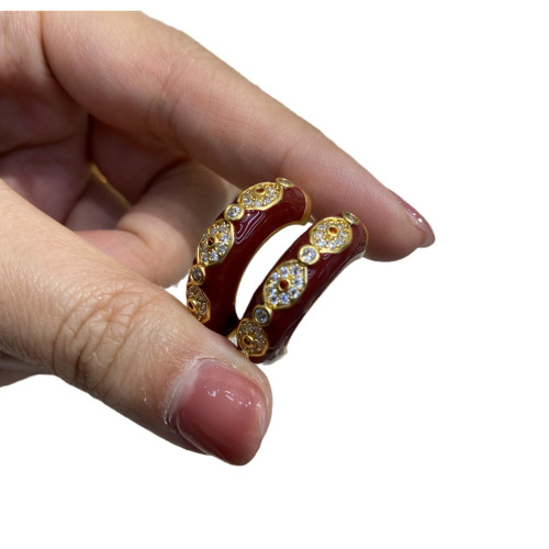 Vintage時尚法式中古風安哥拉紅滴釉鑲鋯石半圓耳釘925銀針耳飾女 Vintage時尚法式中古風安哥拉紅滴釉鑲鋯石半圓耳釘925銀針耳飾女