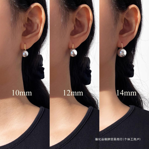 925純銀施家珍珠耳鉤女經典圓白色高跟鞋耳環法式感珍珠耳飾朝辤