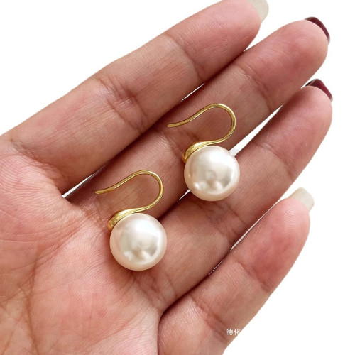 925純銀施家珍珠耳鉤女經典圓白色高跟鞋耳環法式感珍珠耳飾朝辤