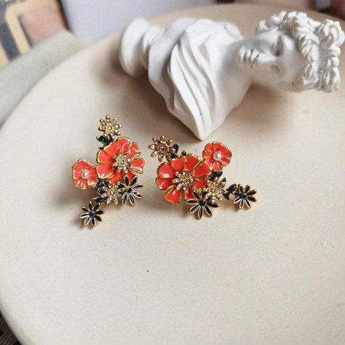 復古森系琺瑯彩釉耳環紫色花球925銀針歐美小雛菊耳環耳釘耳飾潮