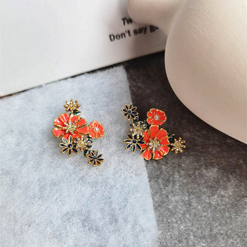 復古森系琺瑯彩釉耳環紫色花球925銀針歐美小雛菊耳環耳釘耳飾潮