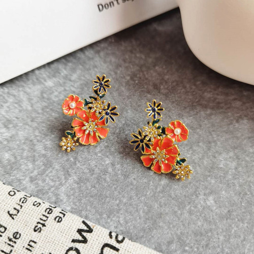 復古森系琺瑯彩釉耳環紫色花球925銀針歐美小雛菊耳環耳釘耳飾潮