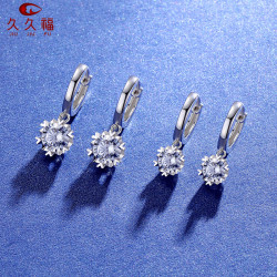 925純銀空托耳環女 新款韓版時尚50分莫桑石雪花耳釦式耳環 