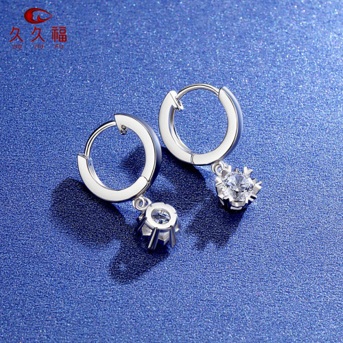 925純銀空托耳環女 新款韓版時尚50分莫桑石雪花耳釦式耳環 