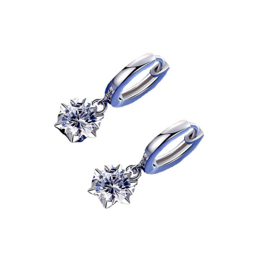 925純銀空托耳環女 新款韓版時尚50分莫桑石雪花耳釦式耳環 