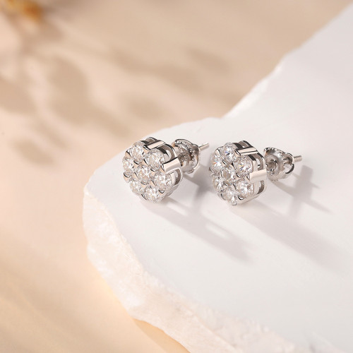 白雲 925銀鍍18K金鑲莫桑石耳釘新款時尚小衆耳環女爆款