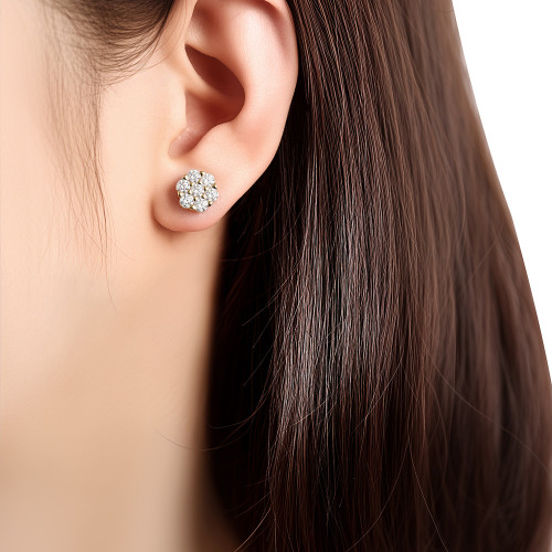 白雲 925銀鍍18K金鑲莫桑石耳釘新款時尚小衆耳環女爆款