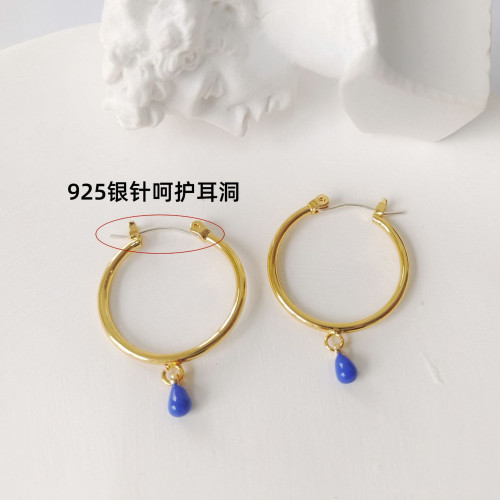 日韓小衆高級感白百何同款925銀針靈動彩色水滴時尚百搭耳環耳飾