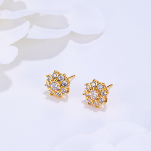 925銀閃耀太陽花耳釘 鑲鋯石百搭小巧簡約潮氣質小衆