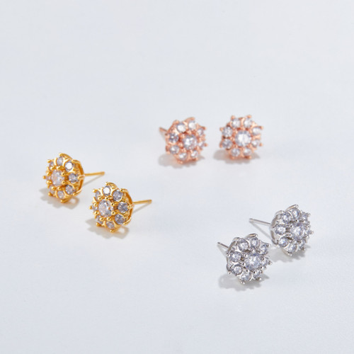 925銀閃耀太陽花耳釘 鑲鋯石百搭小巧簡約潮氣質小衆