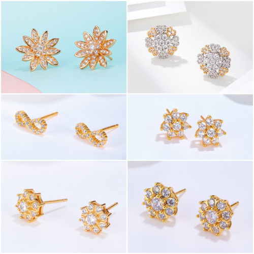 925銀閃耀太陽花耳釘 鑲鋯石百搭小巧簡約潮氣質小衆