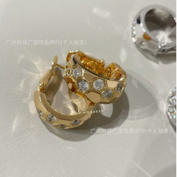 925純銀高版本尚美蜂巢間鑽耳環鍍18K金CNC蜂窩鑲鑽耳拍耳釘