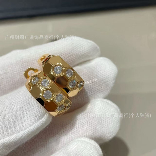925純銀高版本尚美蜂巢間鑽耳環鍍18K金CNC蜂窩鑲鑽耳拍耳釘