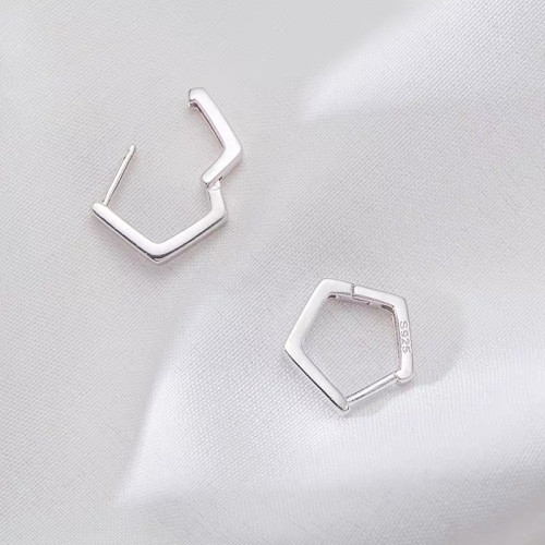 如業 925純銀耳釦女日系韓國簡約風格幾何五邊形短款耳飾耳圈個性