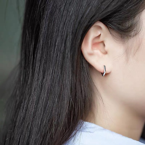 如業 925純銀耳釦女日系韓國簡約風格幾何五邊形短款耳飾耳圈個性